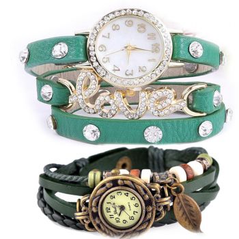 Pack Of 2 fashion Vintage Style Watchs Leather Bracelet